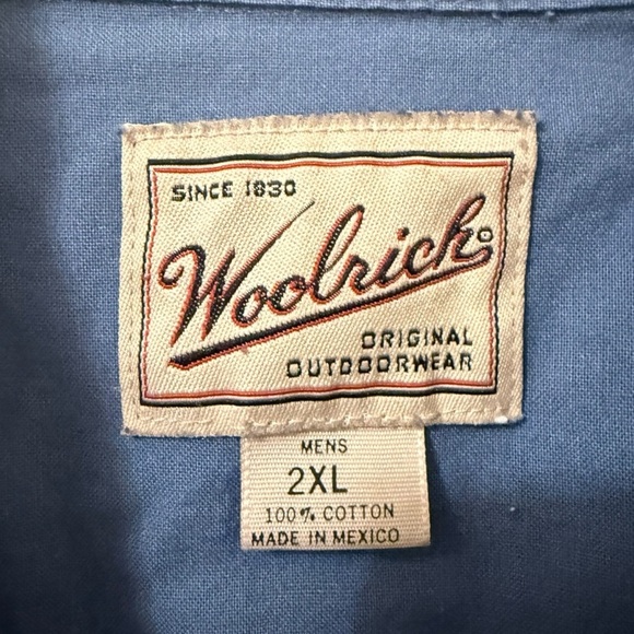 Vintage Woolrich Short Sleeve Button Up Shirt Men’s 2XL Blue Cotton Camp Outdoor - Picture 4 of 5